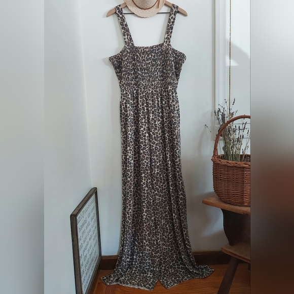 Zenana Outfitters Pants - Zenana Leopard Wide Leg Jumpsuit Plus in Brown